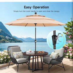 10 FT Patio Umbrella, 3 Tier Push Button Tilt, 1.5" Pole, Champagne (No Base) L-5