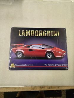 Lamborghini super sports car faux vintage ad metal sign