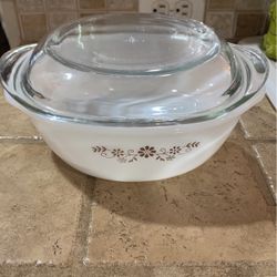 Vintage Dynaware Pyr-O-Rey 2 Quart Baking Casserole Dish Brown Flowers With Lid