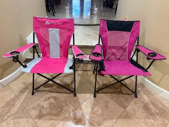 1 Kijaro 1 Ozark Trail Dual Lock in Hanami Pink & 2 Cup Holder Folding Portable Camping Chairs