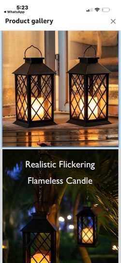 Homemory 2 Pack 13'' Black Solar Lanterns, Flickering Flame Hanging Lights Realistic Flickering Flame Creates Cozy Ambiance for Patios, Porches, Garde