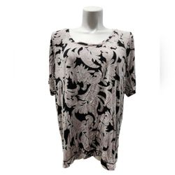 Willi Smith Size 3X Black and Cream Floral Blouse