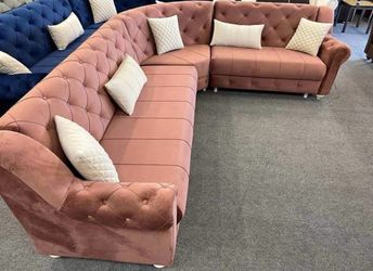 Pretty Coral 3 Piece Tufted Sectional🛋️NO Credit Needed💸Same Day Delivery🚚