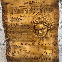 Vintage Mid Century Hanging Wall Plaque Featuring Beethoven Moonlight Sonata