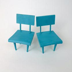 Vintage Doll House Plastic Set of 2 Turquoise Blue Chairs 5" Dollhouse Furniture