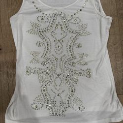 Y2K White studied shirt, brand name is Solution and size large