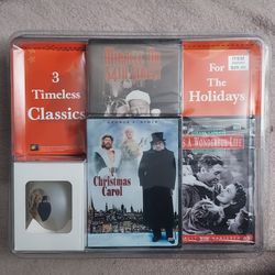 NEW DVD SET & ORNAMENT OF 3 TIMELESS CLASSIC HOILDAY CHRISTMAS MOVIES, INCLUDES  COLLECTIBLE GLASS "A CHRISTMAS CAROL" ORNAMENT