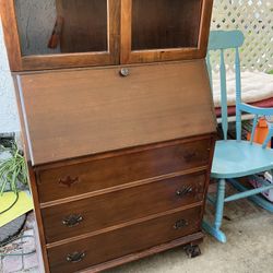Antique Solid Wood Secretary Desk Shelves Cabinets Drawers Storage 