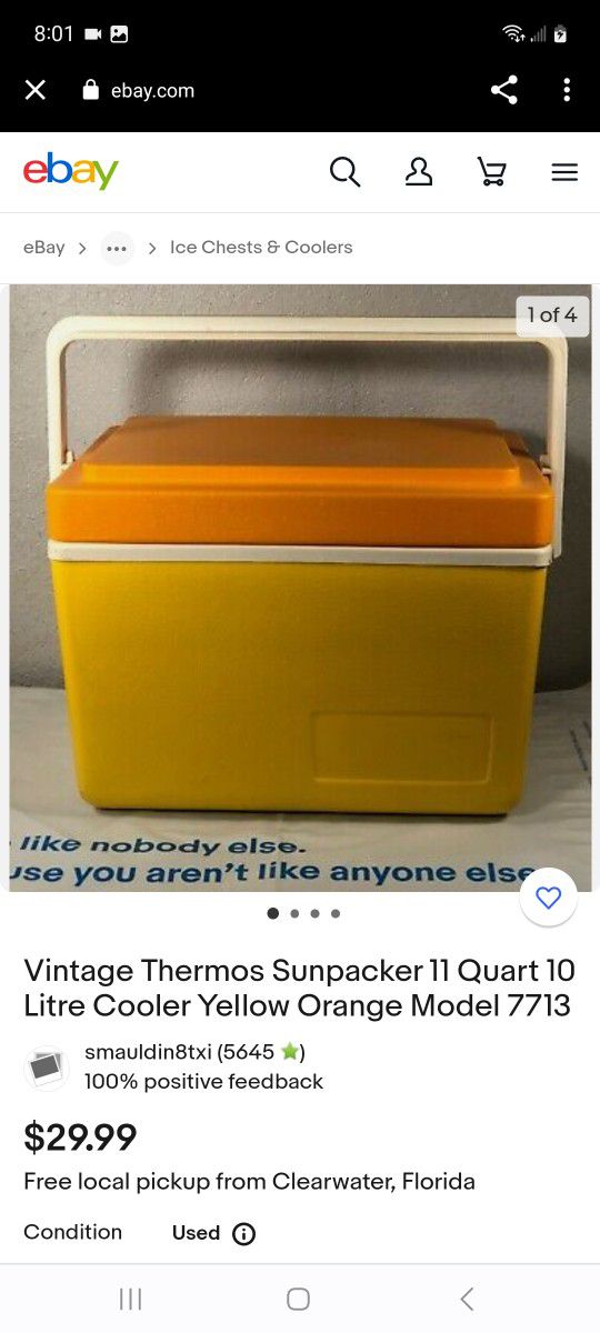 Vintage 1970's Thermos Sunpacker 11 quart 10 litre cooler Yellow Orange model 7713..