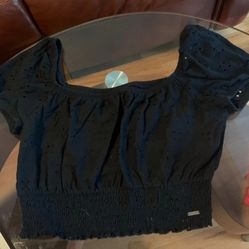 Hollister Black Eyelet Crop Top Size Medium 