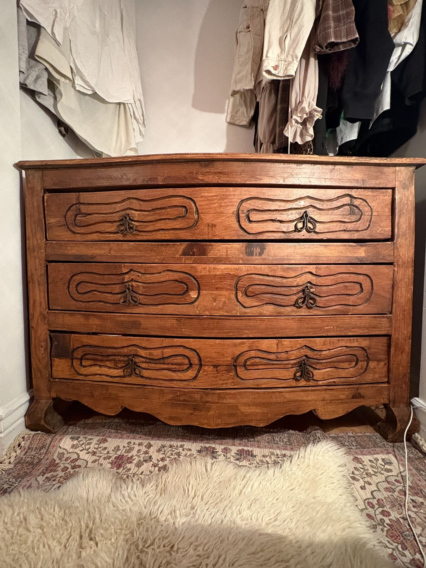 Antique Solid Wood Hand Carved Dresser