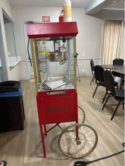 Vintage popcorn maker stand with wheels