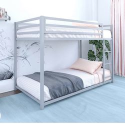 Twin Over Twin Grey Metal Bunk Bed 