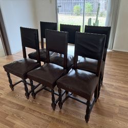 Set of 6 Antique Leather Dining Chairs