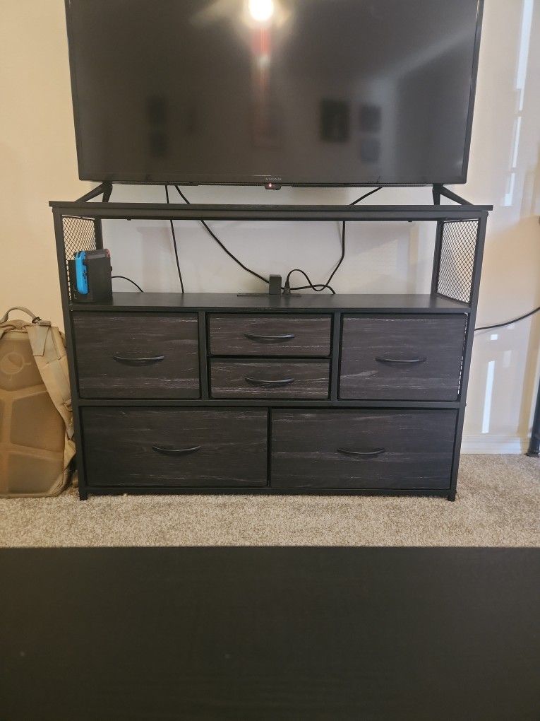 Black TV stand/ Dresser/ Entertainment Center With Outlets!