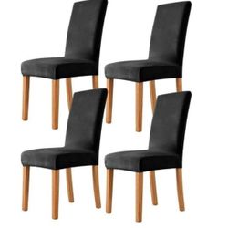 New Velvet Stretch Dining Room Chair Covers - Washable Parson Chair Slipcovers - Stretchable, Black