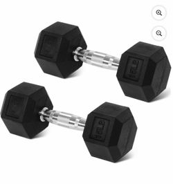 15 LB Hex Rubber Dumbbells Set of 2, Black-Solid Cast Iron with Non-Slip Grip for Strength Training