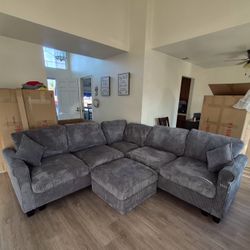 Hot Seller 4pc Sectional 99”X 99” With Free Ottoman Dark Grey 4 Left Can Deliver Can Finance 