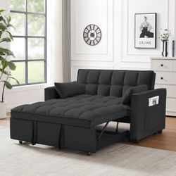 ZNTS Modern Velvet Loveseat Futon Sofa Couch w/Pullout Bed,Small Love Seat Lounge Sofa w/Reclining