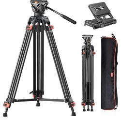 Heavy Duty Tripod Professional Video Tripod Aluminium 72inch with 360 Degree Fluid Head for Canon Nikon DSLR Camcorder Cameras Spotting Scopes