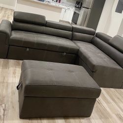 Modern L-Shape Sectional Couch + Ottoman (Clean, Like New)
