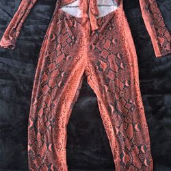 Rust Orange Snake Print Jumpsuit 