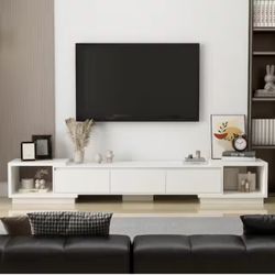 White Modern Extendable TV Stand Entertainment Center