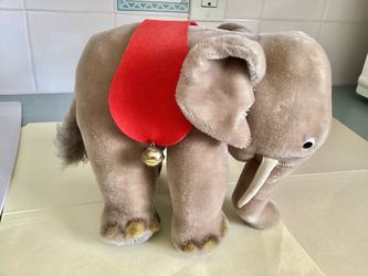 Vtg. 1960s Large Version Steiff Mohair Circus Elephant w/ Tag 8” Tall Collectible Plush Toy