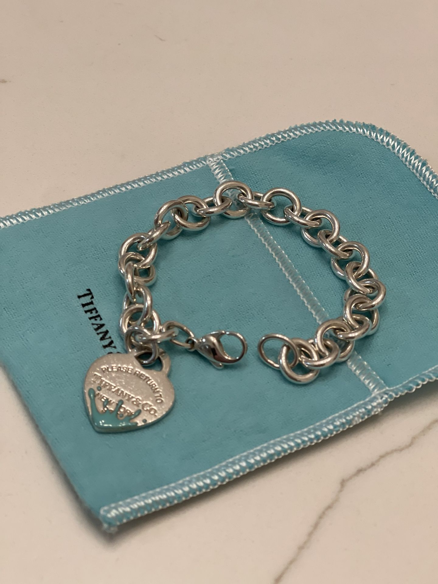 Tiffany&Co Blue Splash Chain Heart Charm Bracelet 