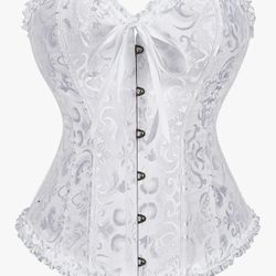 White Corset Tops for Women, Bustier Shapewear Lingerie, Lace Waist Push Up Bodysuit