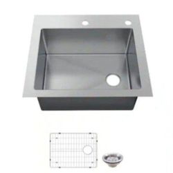 Glacier Bay Tight Radius 25 in. Drop-In Single Bowl 18 Gauge Stainless Steel Kitchen Sink with Accessories