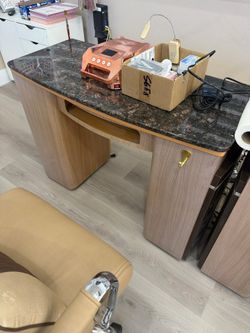 Manicure Nail Tech Desk, Granite Top, 40x18x30, Fair Condition