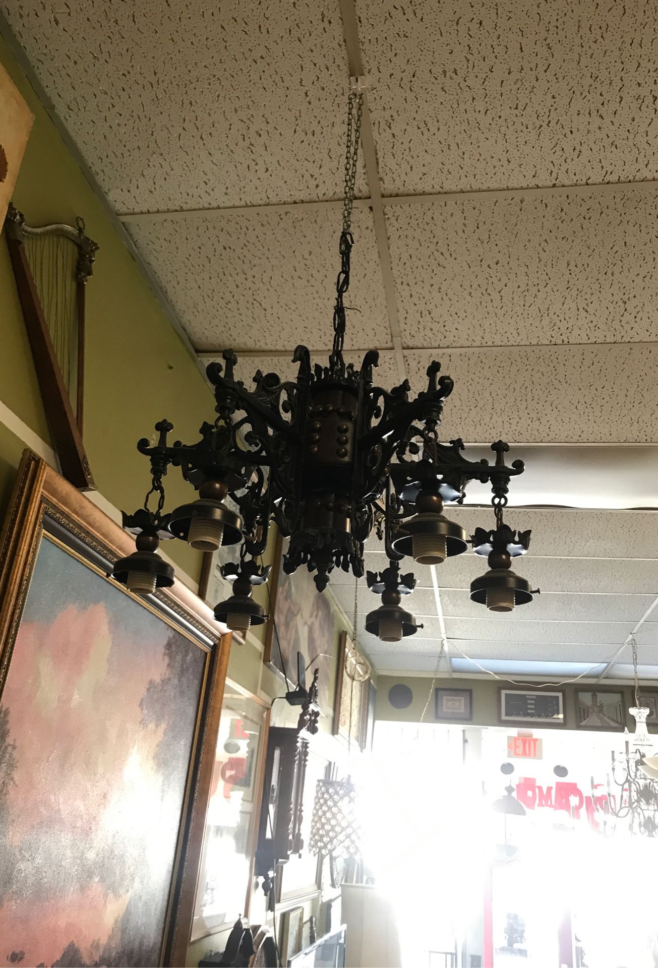 Black and wood chandelier