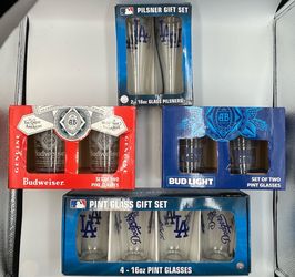 LA Dodgers Budweiser Bud Light Beer Pint Glasses