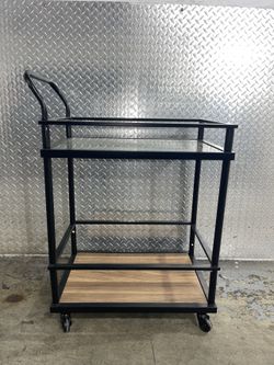 Nathan James Carter Rolling Bar Cart - 2-Tier Glass & Wood (Excellent Condition)