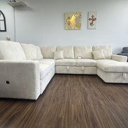Beige Convertible Sectional Sofa 