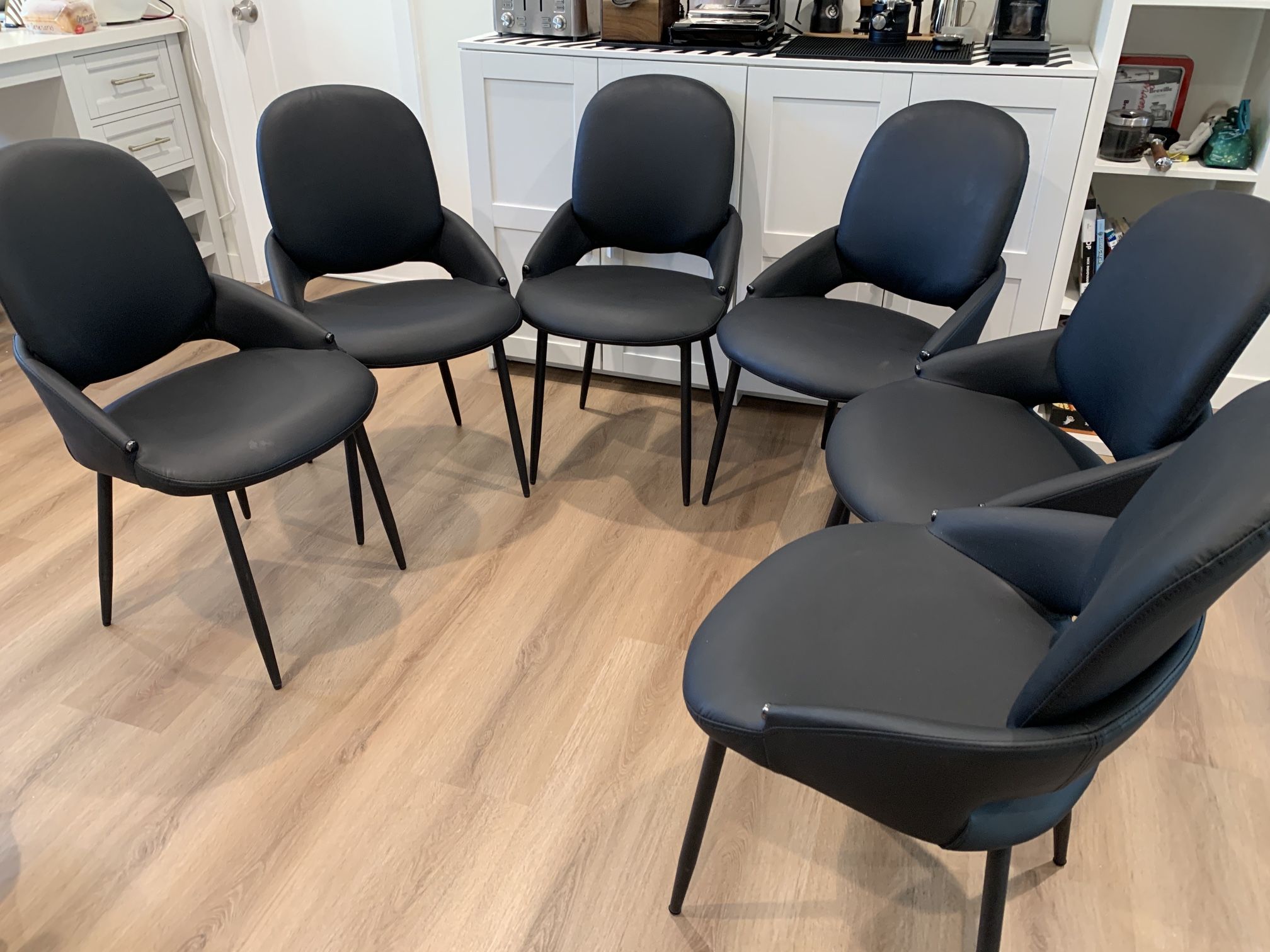 Dining Chairs Set of 6, PU Leather Restaurant Chairs Removable backrest. Black