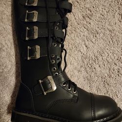 Demonia 20 Eyelet Knee High Combat Black Boots-Bolt 425/BVL