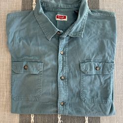 Wrangler Shirt Mens 2XL Button Up Short Sleeve Teal Green Workwear Cotton