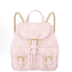 LOUIS VUITTON BACKUP Letter Embossed Magnetic Buckle Flip Open and Calfskin Backpack Women's Pink(194)23