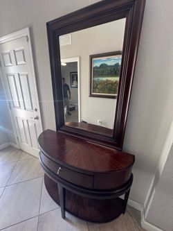 Dark Wood Demilune Console Table