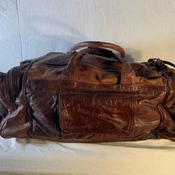 Vintage Brown Leather XL Travel Luggage Duffle bag