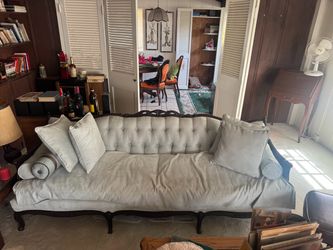 19th Century Victorian Carved Wood Tufted Sofa / Settee