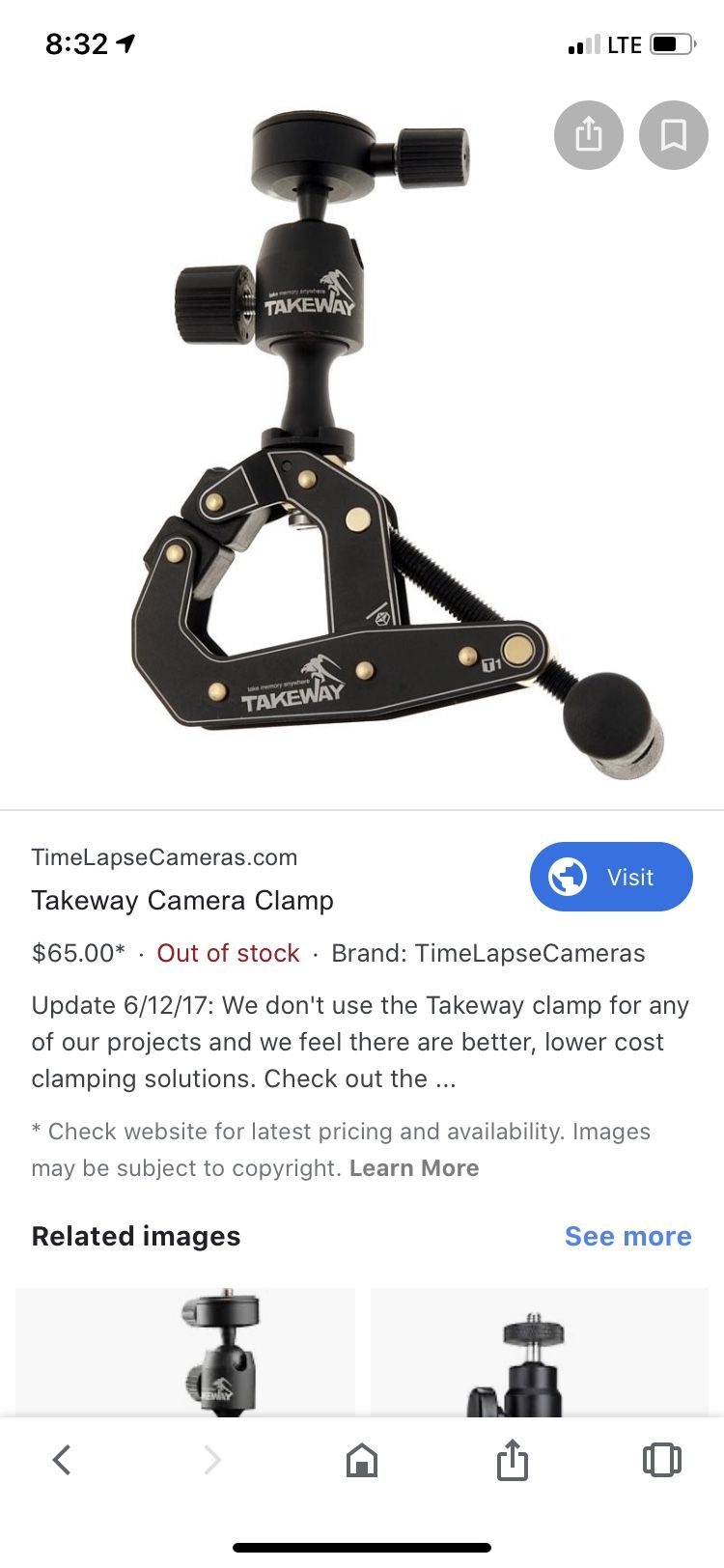 Takeaway time lapse camera clamp/ stand