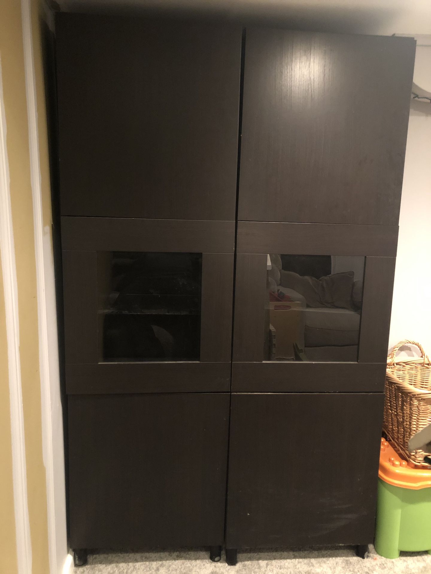 Tall IKEA “Black-Brown” Cabinets - Glass Shelves