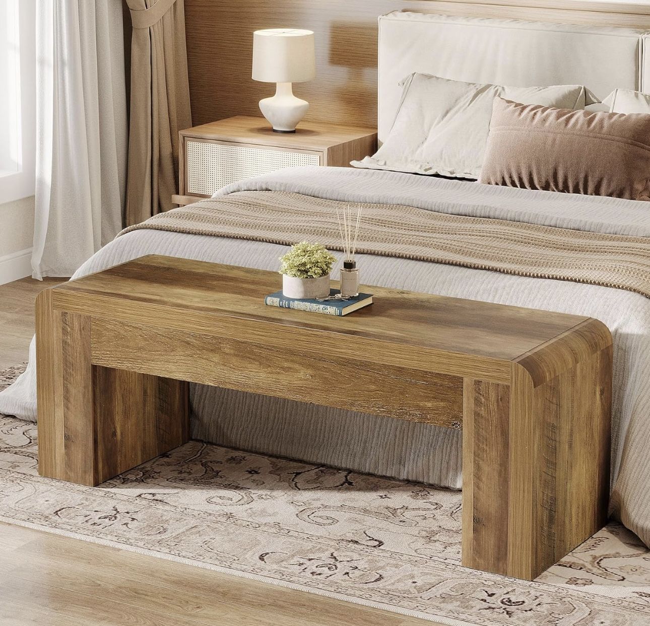 F2266 Thickened Wood Bench, 48" Rustic Farmhouse Entryway Bench with 5.9" Solid Legs, Heavy Duty Dining Bench for Kitchen, Living Room, Hallway, End o