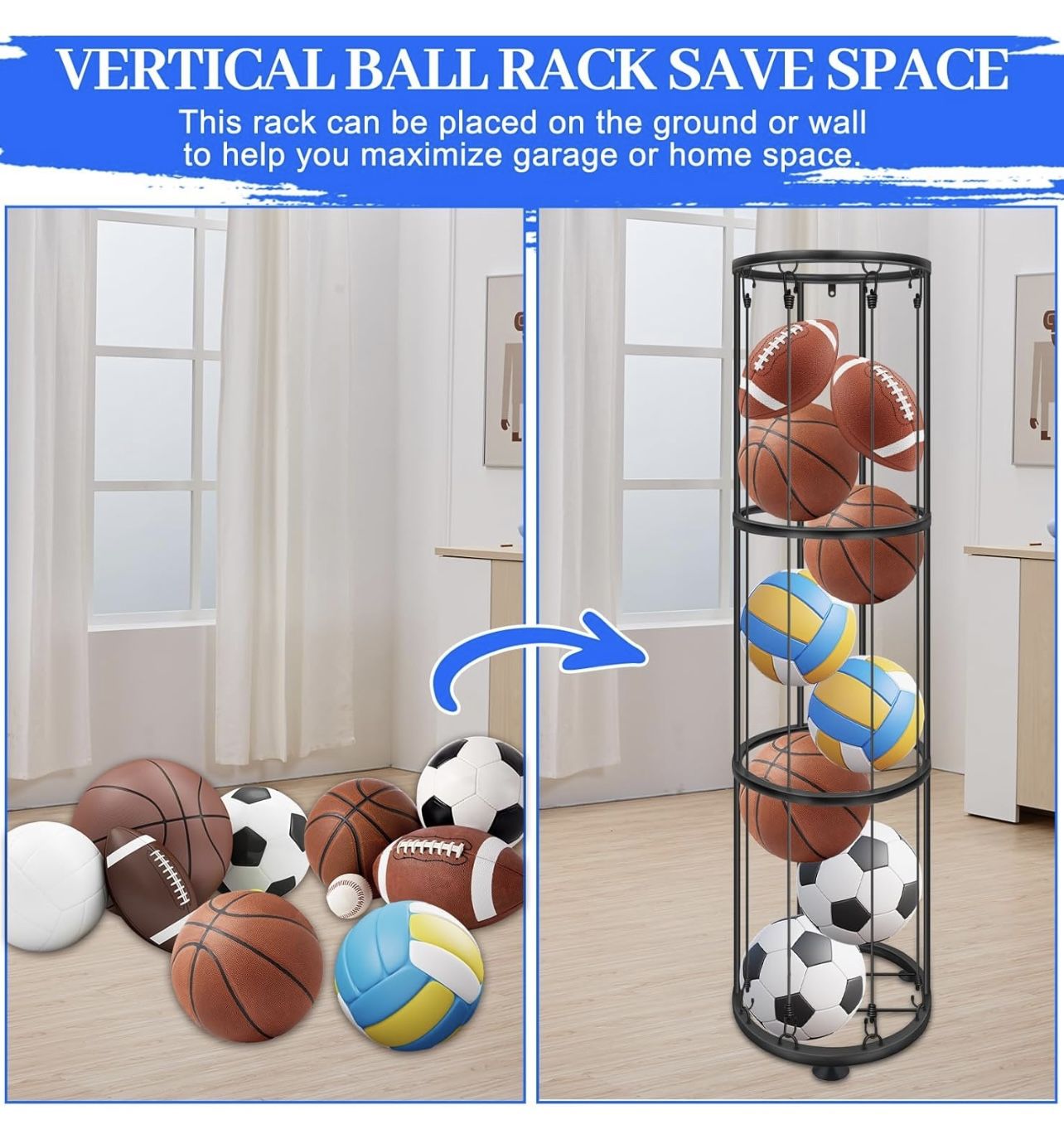 3 Layer Garage Ball Storage,black