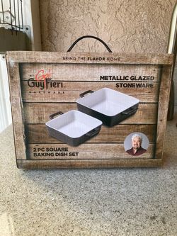 ( SMALL SET ) Guy Fieri 2-Piece Metallic Glazed Stoneware Baking Dish Set