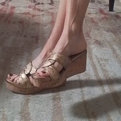 Gold Tone Wedge Sandal