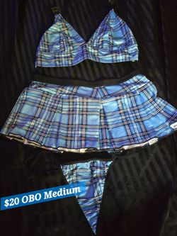 Blue Plaid 3-Piece Costume/Lingerie Set Medium